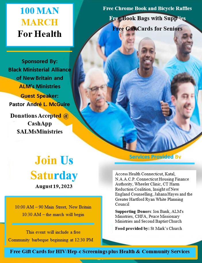 Black Ministerial Alliance of New Britain Hosting 100 Man March and Health & Community Service Event