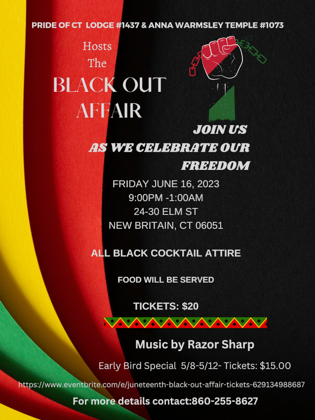 The Pride of Connecticut Lodge #1437 and Anna Warmsley Temple #1073 Hosting Black Out Affair